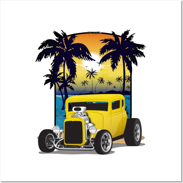 Yellow 1932 Chevy 5 Window Coupe Hot Rod California Beachin Print Wall Art by RPM-ART